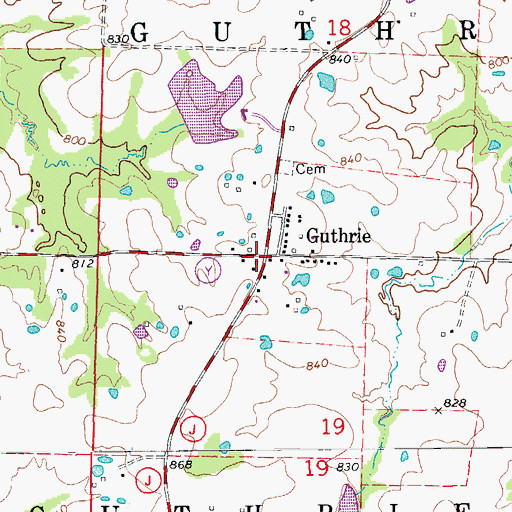 Topographic Map of Guthrie, MO