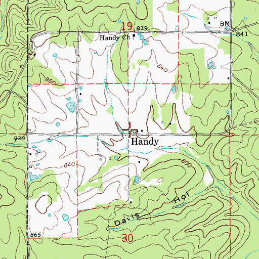 Topographic Map of Handy, MO