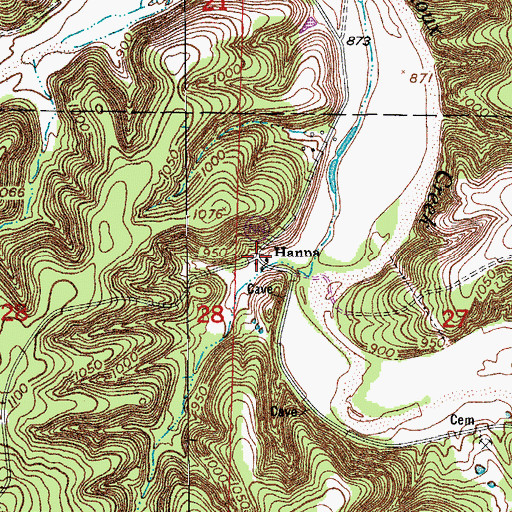 Topographic Map of Hanna, MO