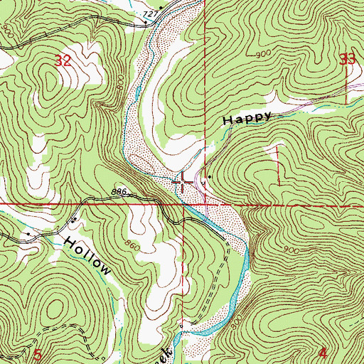 Topographic Map of Happy Hollow, MO