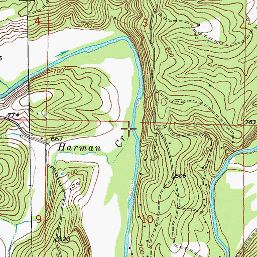 Topographic Map of Harman Creek, MO