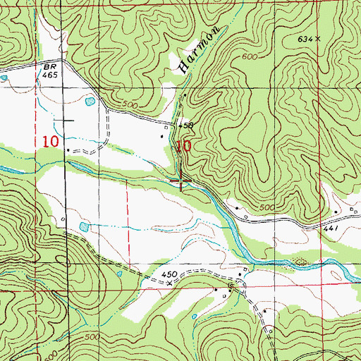 Topographic Map of Harmon Branch, MO