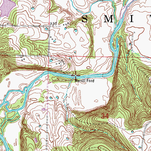 Topographic Map of Harrill Ford, MO