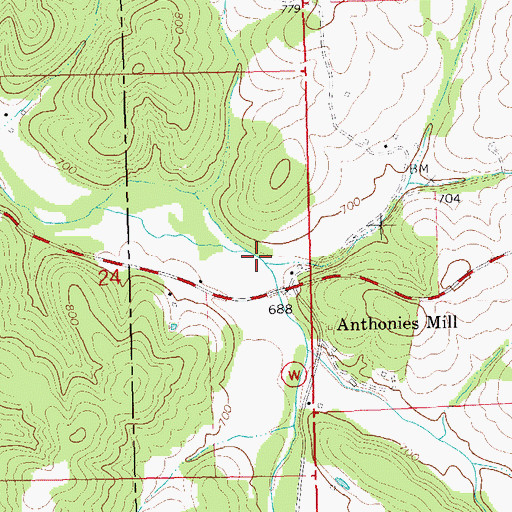 Topographic Map of Harris Branch, MO