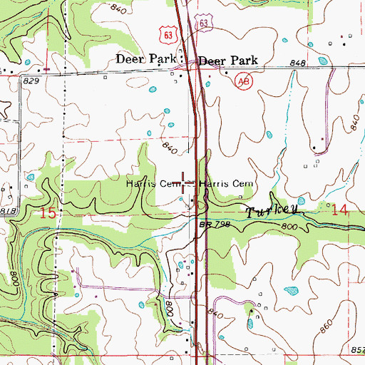 Topographic Map of Harris Cemetery, MO