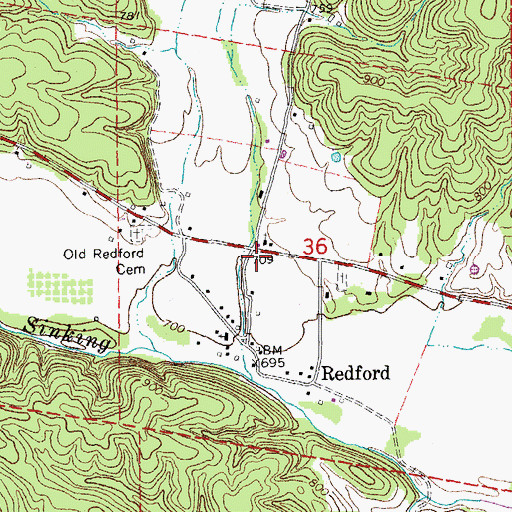 Topographic Map of Harrison Valley, MO