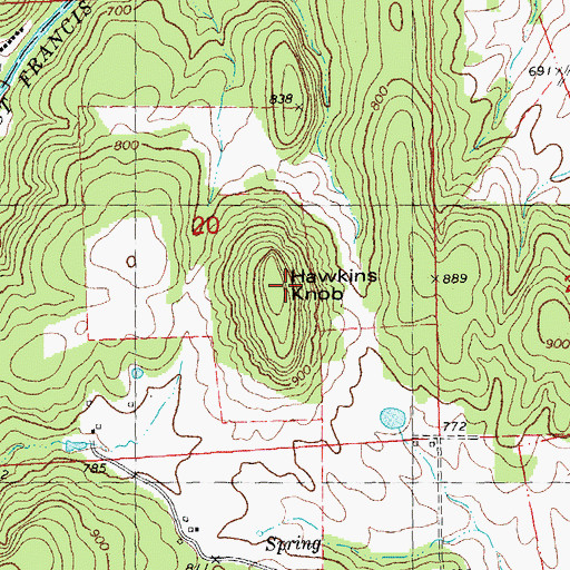 Topographic Map of Hawkins Knob, MO