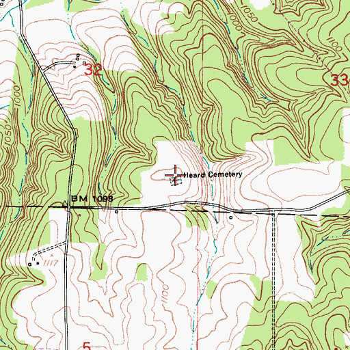 Topographic Map of Heard Cemetery, MO