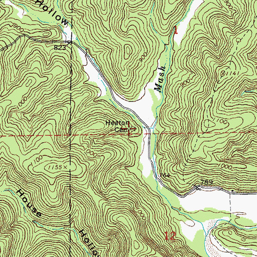 Topographic Map of Heaton Cemetery, MO