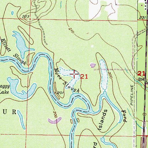 Topographic Map of Moes Slough, AR