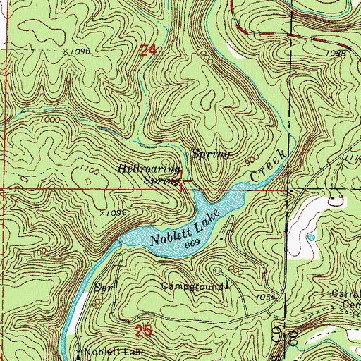 Topographic Map of Hellroaring Spring, MO