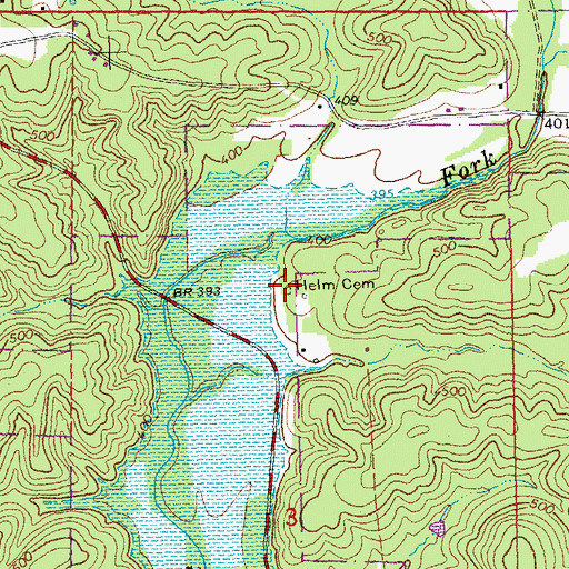 Topographic Map of Helm Cemetery, MO