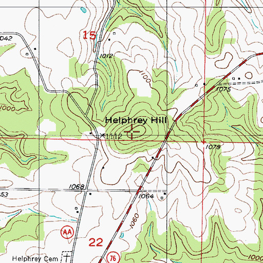 Topographic Map of Helphrey Hill, MO