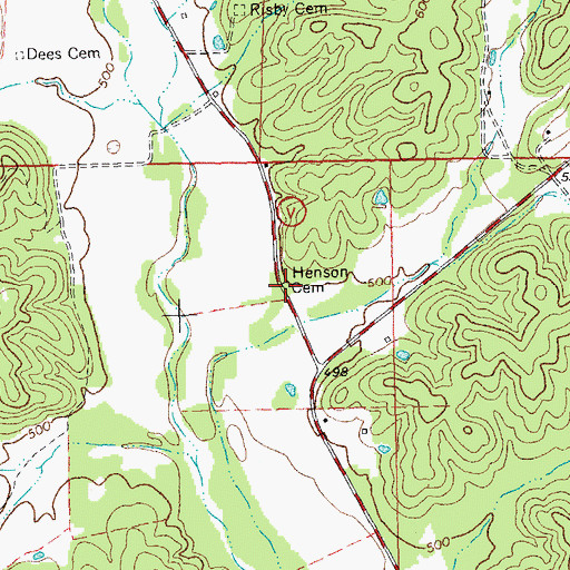 Topographic Map of Henson Cemetery, MO