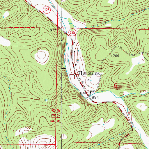 Topographic Map of Hercules, MO