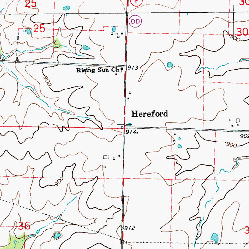 Topographic Map of Hereford, MO