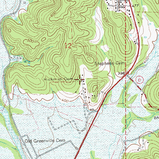 Topographic Map of Hickman Cemetery, MO