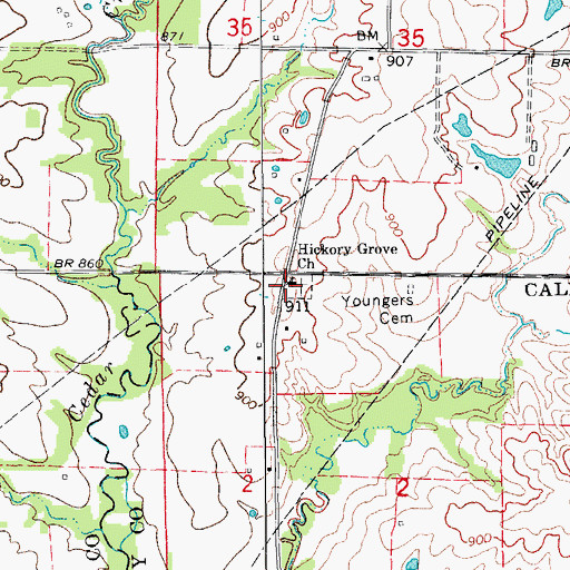 Topographic Map of Hickory Grove Church, MO