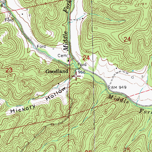 Topographic Map of Hickory Hollow, MO