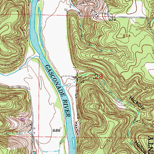 Topographic Map of Hickory Hollow, MO