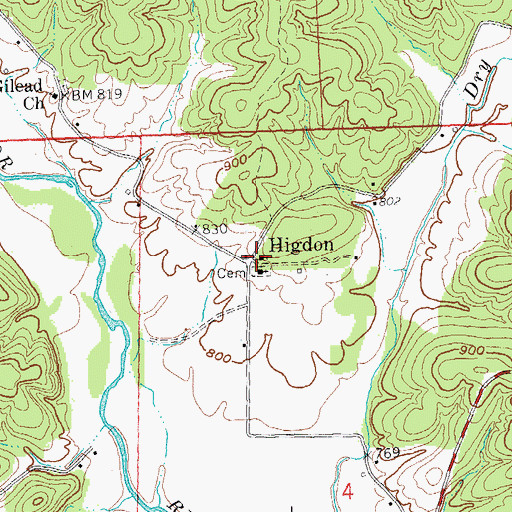 Topographic Map of Higdon, MO