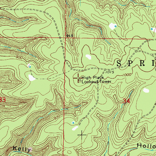 Topographic Map of High Place Lookout Tower, MO