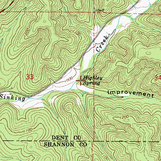 Topographic Map of Highley Spring, MO