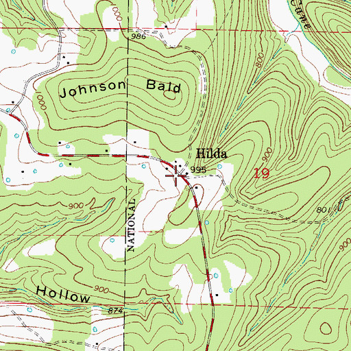 Topographic Map of Hilda, MO