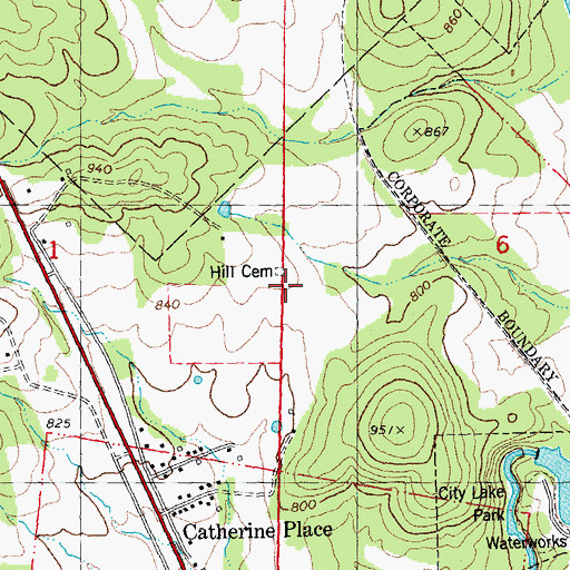 Topographic Map of Hill Cemetery, MO