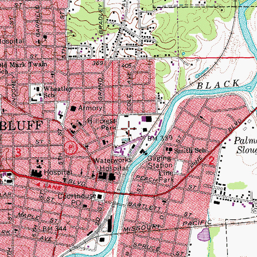 Topographic Map of Hillcrest Park, MO