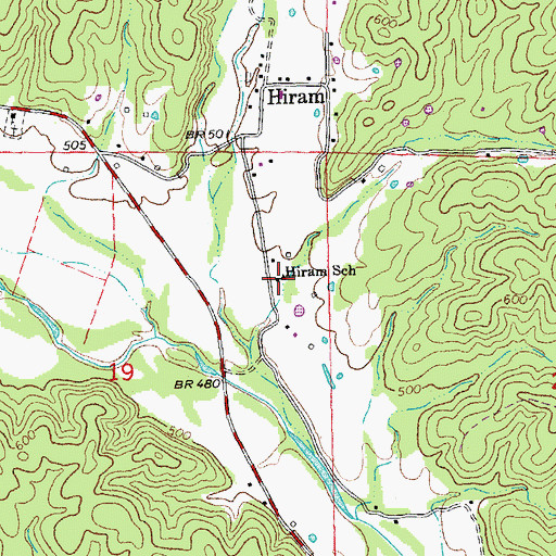 Topographic Map of Hiram School, MO