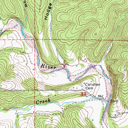 Topographic Map of Hodge Hollow, MO