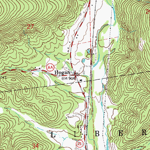Topographic Map of Hogan, MO