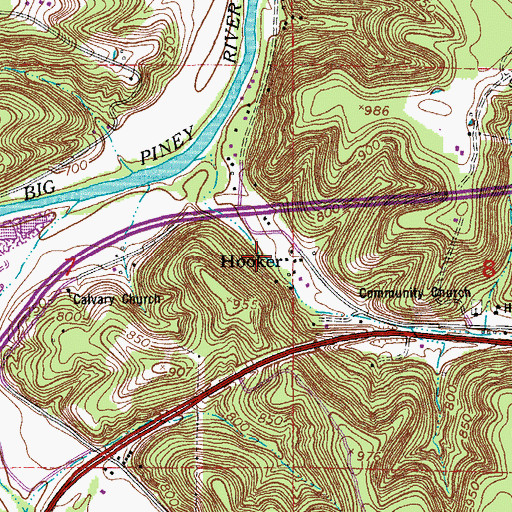 Topographic Map of Hooker, MO