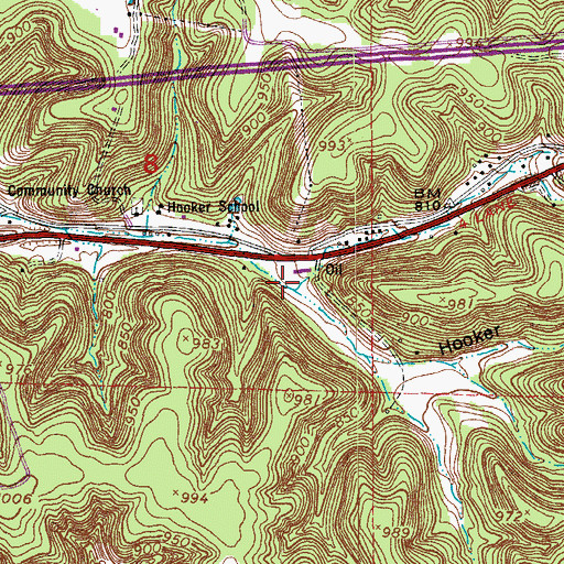 Topographic Map of Hooker Hollow, MO