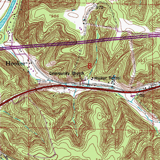 Topographic Map of Hooker School, MO
