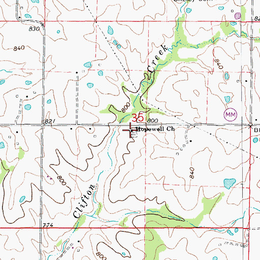 Topographic Map of Hopewell Church, MO