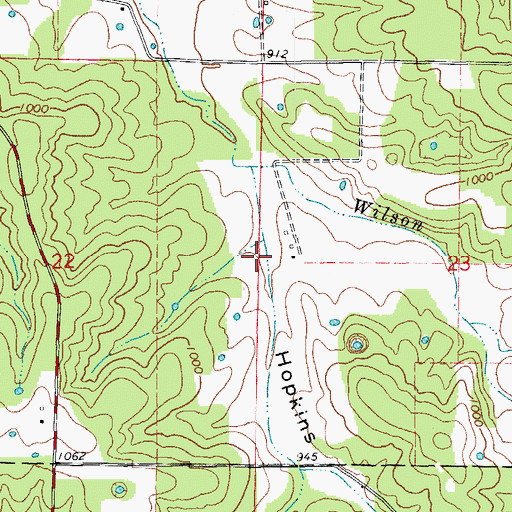Topographic Map of Hopkins Hollow, MO