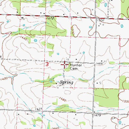 Topographic Map of Horner Cemetery, MO