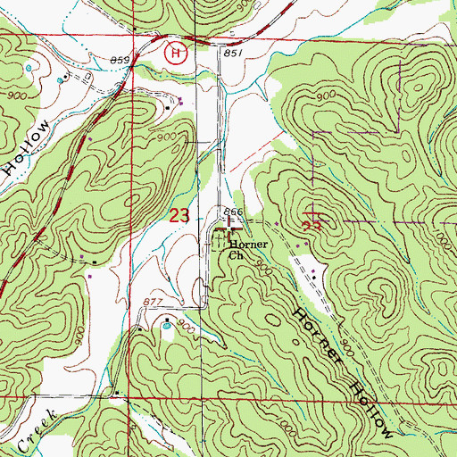Topographic Map of Horner Church, MO
