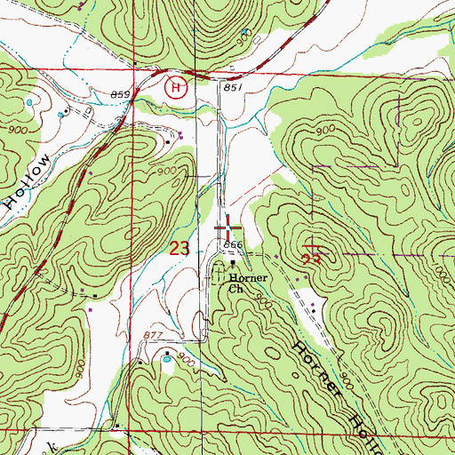 Topographic Map of Horner Hollow, MO