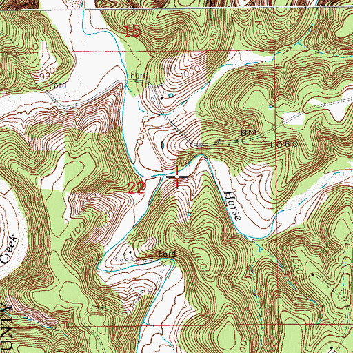 Topographic Map of Horse Creek, MO