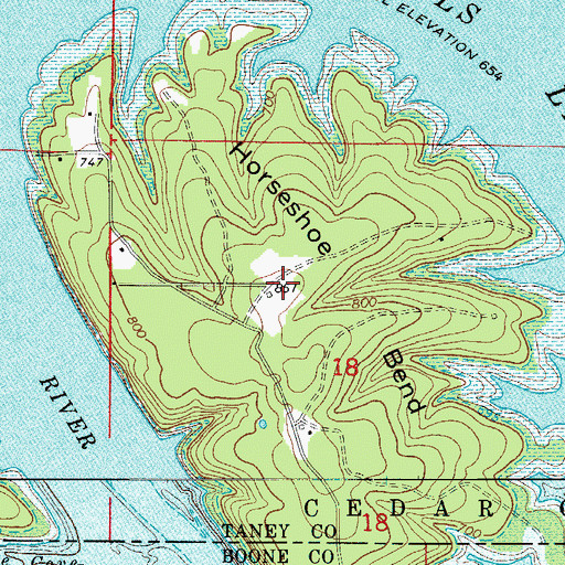 Topographic Map of Horsehoe Bend, MO