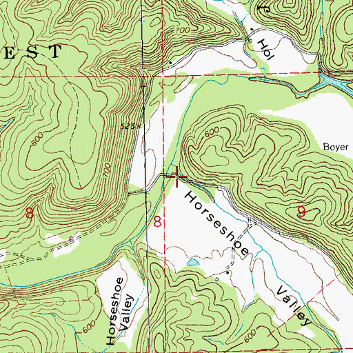 Topographic Map of Horseshoe Valley, MO