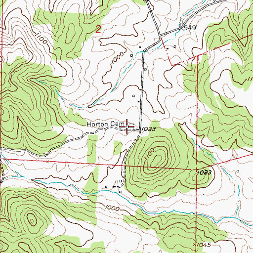 Topographic Map of Horton Cemetery, MO