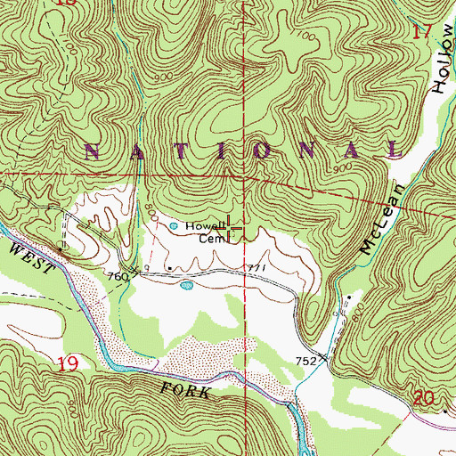 Topographic Map of Howell Cemetery, MO