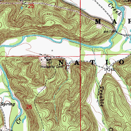 Topographic Map of Hudgens Cemetery, MO