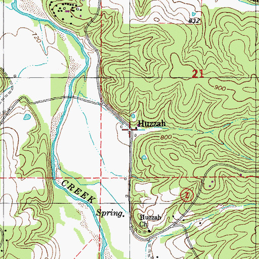 Topographic Map of Huzzah, MO