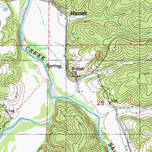Topographic Map of Huzzah Church, MO