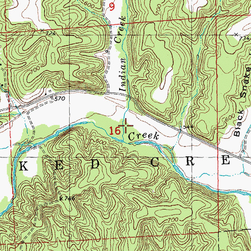 Topographic Map of Indian Creek, MO